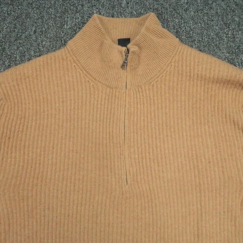 Banana Republic Sweater Men Large Brown Half Zip Pullover Ribbed Wool Camel Hair
